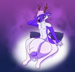 anthro antlers ball_squish balls bed big_balls big_penis bodily_fluids chest_tuft dripping flaccid foreskin fur furniture genital_fluids genitals hair horn huge_balls huge_penis humanoid_genitalia humanoid_penis hyper hyper_balls hyper_genitalia hyper_penis looking_at_viewer male open_mouth partially_retracted_foreskin penis pillow pink_eyes pink_hair precum precum_drip purple_body purple_fur short_tail solo spread_legs spreading squish tail tired tuft sudsypup deer mammal 2021 digital_drawing_(artwork) digital_media_(artwork) hi_res