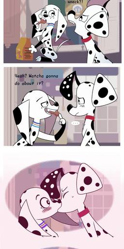 black_nose black_spots blue_collar collar cookie dialogue duo fantasizing female feral floppy_ears food freckled_face freckles fur holding_cookie holding_food holding_object kissing leg_markings male male/female markings orange_collar pet_food pink_inner_ear red_collar socks_(marking) spots star text toony white_body white_fur seisai1751 101_dalmatian_street 101_dalmatians disney dolly_(101_dalmatians) dylan_(101_dalmatians) canid canine canis dalmatian domestic_dog mammal absurd_res comic english_text hi_res brother_(lore) brother_and_sister_(lore) incest_(lore) sibling_(lore) sister_(lore)
