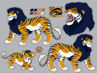 feral fur green_eyes looking_at_viewer male mane solo striped_body striped_fur stripes bessona microsoft the_elder_scrolls kovu_muabdib felid hybrid khajiit liger lion mammal pantherine tiger hi_res model_sheet