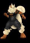 anthro clothing fluffy fluffy_tail glass male shirt solo tail tank_top topwear checkhoff nintendo pokemon emarcanine arcanine generation_1_pokemon pokemon_(species) absurd_res alpha_channel hi_res