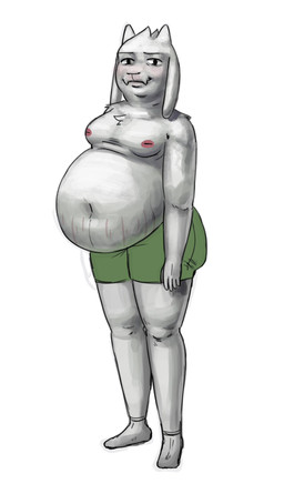 belly big_belly bottomwear clothing fur male moobs nipples shorts solo stretch_marks white_body white_fur sodiux undertale undertale_(series) asriel_dreemurr bovid caprine goat mammal hi_res