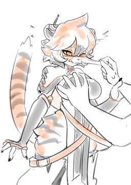 ambiguous_gender anthro big_breasts blush breast_fondling breast_play breasts clothed clothed_anthro clothed_female clothing duo eyewear female female_focus fondling glasses hand_on_breast solo_focus tail wearing_glasses mxl arknights hypergryph studio_montagne waaifu_(arknights) felid human mammal pantherine tiger 2025 absurd_res hi_res sketch