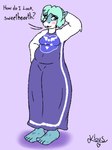 anthro blue_body blue_eyes blue_hair female hair solo text klovs undertale undertale_(series) julie_(klovs) fish marine shark 3:4