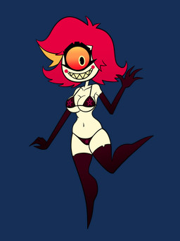 bikini breasts clothing female lingerie not_furry solo swimwear two-piece_swimsuit ghostlydoodles spookyryder hazbin_hotel hellaverse niffty_(hazbin_hotel) cyclops demon humanoid absurd_res alpha_channel hi_res