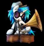 2017 alpha_channel clothed clothing cutie_mark equid equine eyewear female feral fidzfox friendship_is_magic glasses gramophone hair hasbro hat headgear headwear hi_res horn mammal multicolored_hair my_little_pony mythological_creature mythological_equine mythology simple_background smile solo transparent_background two_tone_hair unicorn vinyl_scratch_(mlp)