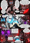 2018 absurd_res amethyst_(kitfox-crimson) anthro battle black_body black_fur blue_eyes brianna_(kitfox-crimson) brown_body brown_fur clothed clothing coat colored comic dasyuromorph dialogue dialogue_box english_text female firing_weapon fur glowing glowing_eyes hi_res in_our_shadow jayrunner_(kitfox-crimson) kitfox-crimson lab_coat lemur machine male mammal marsupial mecha murid murine numbat primate rat rodent schorl_(kitfox-crimson) screen shooting speech_bubble strepsirrhine text topwear