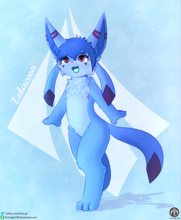 ambiguous_gender anthro blue_body blue_fur blush fur solo standing text senz nintendo pokemon eeveelution generation_4_pokemon glaceon pokemon_(species) absurd_res hi_res tagme url
