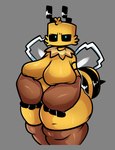 angry anthro big_breasts breasts curvy_figure female front_view glistening glistening_body looking_at_viewer mouthless simple_background solo square_(anatomy) thick_thighs voluptuous wings yellow_body sketchylimesliv microsoft minecraft mojang xbox_game_studios arthropod bee bee_(minecraft) hymenopteran insect absurd_res hi_res