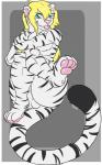 animal_genitalia anthro balls curvy_figure feet femboy fully_sheathed genitals leucistic male nude paws sheath solo thick_thighs tongue wide_hips frozenover nyla_(whitekitteh) felid mammal pantherine tiger 5:8 hi_res