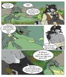 belt clothing dialogue hair lake male male/male muscular muscular_male seductive text undressing water darkpenguin amos_(darkpenguin) landon_(darkpenguin) alligator alligatorid crocodilian mammal procyonid raccoon reptile scalie comic english_text