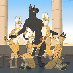 4_toes 5_fingers animal_genitalia animal_penis anthro anthro_on_anthro assisted_bathing balls bathing bite biting_lip biting_own_lip black_body black_fur black_nose black_pawpads bodily_fluids bowl breasts butt canine_genitalia canine_penis container cum cum_in_bowl cum_in_container cum_on_face desert ear_piercing ejaculation erection eyes_closed eyeshadow fangs feet female fingers fur genital_fluids genitals group handjob harem hindpaw humanoid_hands interspecies kneeling knot larger_male makeup male male/female markings nipples nude nude_anthro nude_female nude_male partially_submerged pawpads paws penile penis piercing self_bite sex size_difference skinny_dipping smaller_female spots spotted_body spotted_fur standing standing_in_water swimming_pool teeth toes water white_body white_fur yellow_body yellow_fur jishinu anubian_jackal canid canine canis felid feline jackal mammal serval 1:1 2025 hi_res