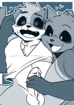 anthro blush bottomless clothed clothing clothing_lift dizzy_eyes duo embarrassed hand_on_partner's_penis handjob heart_symbol male male/male masturbation penile resisting sex shirt shirt_lift simple_background topwear saku1saya mob_entertainment poppy_playtime smiling_critters catnap_(poppy_playtime) dogday_(poppy_playtime) canid canine felid feline mammal hi_res
