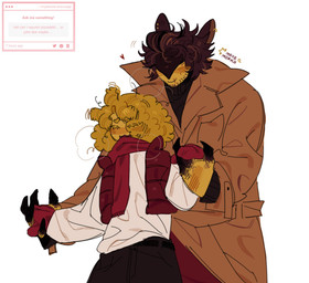 biped black_bottomwear black_clothing black_pants blush bottomwear brown_clothing brown_jacket brown_topwear clothed clothing dancing duo eyes_closed fluffy fluffy_hair fully_clothed hair hand_holding happy heart_symbol jacket male male/male pants red_scarf romantic romantic_couple scarf simple_background size_difference smile standing stubble topwear wavy_hair white_background white_clothing white_topwear yellow_body yellow_skin mrya_morka forsaken_(roblox) strawpage elliot_(forsaken) mafioso_(forsaken) animal_humanoid human humanoid lagomorph lagomorph_humanoid leporid_humanoid mammal mammal_humanoid rabbit_humanoid digital_media_(artwork) hi_res
