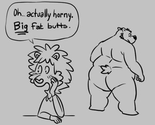 anthro blush butt duo humanoid_hands male obese obese_anthro obese_male overweight overweight_anthro overweight_male simple_background text osos bear felid lion mammal pantherine 2015 english_text monochrome