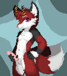 anthro genitals herm holding_penis intersex maleherm penis pussy simple_background solo the_shen avaa_velvet canid canine fox mammal digital_media_(artwork) pixel_(artwork)