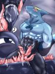 2013 abdominal_bulge abs anal anal_penetration anthro biceps big_muscles black_body black_eye blush clothing cum cum_on_stomach egg erection fish forced gay gloves inflation japanese_text kuromaru male marine mask muscles musical_note one_eye oviposition pecs penetration penis ryuukikeito sex shark sitting spandex steel_shark_(character) suit superhero tentacles text tight_clothing toned vein what
Rating: Explicit
Score: 4
User: abcxyz123
Date: February 01, 2014