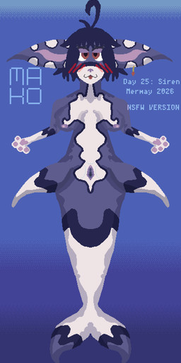anthro big_ears blep blush breasts ear_piercing ear_ring female fin fish_tail genitals kemono merfur piercing presenting presenting_vulva purple_body ring_piercing smile smiling_at_viewer solo split_form tongue tongue_out vulva makohyperion mara_the_merfurry aquatic canid cetacean fish mammal marine_mammal merfolk siren hi_res
