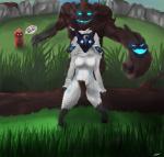 anthro breasts convenient_censorship female fur grass grin group happy imminent_rape laugh mask plant sad shrub smile speech_bubble stone_wall tree wall_(structure) water wearing_mask enster_(artist) league_of_legends riot_games tencent kindred_(lol) lamb_(lol) maokai_(lol) bovid caprine elemental_creature flora_fauna mammal minion_(lol) sheep treant absurd_res hi_res