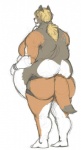 anthro belly blonde_hair butt clothing fur hair jockstrap long_hair male obese obese_anthro obese_male overweight overweight_anthro overweight_male solo tattoo underwear yasano luxordtimet timet canid canine canis mammal wolf