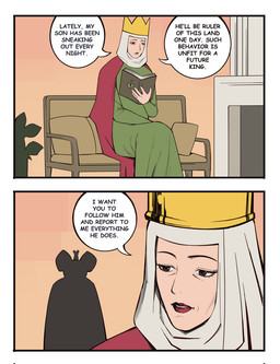 2_panel_comic 5_fingers ambiguous_gender book border buckteeth clothed clothed_female clothed_human clothing crown dialogue duo eyelashes female feral fingers fully_clothed fully_clothed_female fully_clothed_human green_clothing grey_clothing headgear holding_book holding_feral holding_object human_focus inside lips night not_furry_focus open_book open_mouth open_smile queen red_lips royalty silhouette sitting smile speech_bubble tear_trough teeth text thin_eyebrows white_border bonnymama7 daisy_(bonnymama7) sneach_(bonnymama7) human mammal rodent 2025 comic comic_sans digital_media_(artwork) english_text