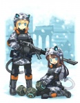 anti-materiel_rifle armor backpack blonde_hair blue_eyes boots brown_hair camo camo_print clothing digicamo digital_camo digital_camouflage duo explosive_mines explosives female footwear gun hair headgear helmet looking_at_viewer military ranged_weapon shoes smile snow_camo tail uniform urban_camo urban_camouflage weapon winter_camo tanaka_(cow) battlefield_(series) electronic_arts animal_humanoid cat_humanoid domestic_cat felid felid_humanoid feline feline_humanoid felis humanoid mammal mammal_humanoid engineer_(disambiguation) 2006