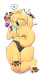 anthro ball baseball_(ball) beverage bikini biped breasts butt camel_toe can clothing collar container cookie dog_toy female female_anthro food hair holding_object kemono paws plantigrade simple_background snack solo swimwear tail text thick_thighs two-piece_swimsuit underwear jupiter_europe nintendo nintendo_switch canid canine canis domestic_dog mammal digital_media_(artwork) hi_res