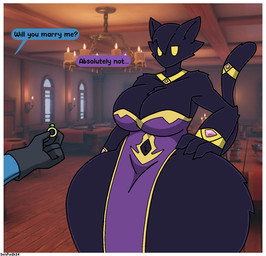 accessory anthro bangle big_breasts border breasts female furgonomics hand_on_hip huge_hips hyper hyper_hips jewelry necklace offscreen_character ring solo tail tail_accessory tail_jewelry tail_ring white_border wide_hips yellow_eyes zerosenpie lucy_(thebunnypie) domestic_cat felid feline felis mammal hi_res