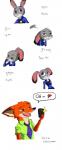 anthro clothing duo female fur grey_body grey_fur korean long_ears orange_body orange_fur police police_uniform text uniform punkydreamer disney zootopia judy_hopps nick_wilde canid canine fox lagomorph leporid mammal rabbit red_fox true_fox absurd_res hi_res korean_text