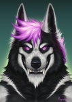 black_body black_fur black_lips black_nose fur hair lips male open_mouth simple_background smile teeth tongue white_body white_fur rogueliger canid canine canis demon domestic_dog mammal 2023 digital_media_(artwork) hi_res