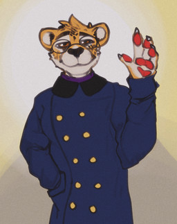 anthro black_body black_fur black_spots blue_clothing blue_coat blue_overcoat blue_topwear button_(fastener) cheetah_spots closed_smile clothed clothing coat eyebrows eyewear fingers fur gesture glasses hand_in_pocket looking_at_viewer male markings mouth_closed orange_body orange_fur overcoat pockets purple_clothing purple_sweater purple_topwear purple_turtleneck simple_background smile smiling_at_viewer solo spots spotted_body spotted_fur standing sweater topwear turtleneck waving waving_at_viewer wearing_glasses white_body white_fur dep impure rivi_(impure) cheetah felid feline mammal absurd_res digital_media_(artwork) hi_res