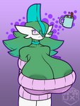 areola areola_slip beverage big_areola big_breasts breasts cleavage clothed clothing crossgender eyewear female glasses glowing glowing_eyes green_hair hair huge_breasts looking_at_viewer not_furry pink_eyes puffy_areola solo sweater topwear turtleneck uxdragon nintendo pokemon vera_(shewiff) gallade gardevoir generation_3_pokemon generation_4_pokemon pokemon_(species) 3:4 hi_res