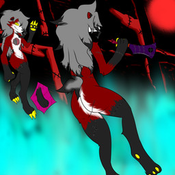 anthro claws knife male pawpads small_tail solo standing stitched_body tail fex_le_scree nintendo pokemon lucky_the_lycanroc_(character) canid canine canis ghost mammal pokemon_(species) spirit undead wolf 1:1 absurd_res hi_res