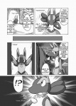 anthro canid canine comic dialogue digital_media_(artwork) english_text fur generation_4_pokemon greyscale kurohane_karasu lucario male mammal monochrome nintendo pokemon pokemon_(species) solo tail text