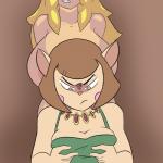 big_breasts blonde_hair breast_envy breast_size_difference breasts brown_eyes brown_hair cleavage clothed clothing comparing comparing_breasts dress duo female green_eyes hair huge_breasts small_breasts manwithnobats hanna-barbera swat_kats ann_gora callie_briggs domestic_cat felid feline felis mammal 1:1 comic