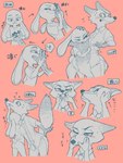 anthro duo embarrassed female hand_holding hand_size_difference male male/female smug tail tail_hug text touching_face aoki7762 disney zootopia judy_hopps nick_wilde canid canine fox lagomorph leporid mammal rabbit red_fox true_fox 3:4 absurd_res hi_res translation_request