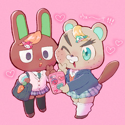 anthro blonde_hair blush bottomwear cellphone clothed clothing crossdressing duo electronics freckles hair legwear male phone school_uniform selfie skirt smartphone stockings uniform pigmyhippotam animal_crossing nintendo c.j._(animal_crossing) o'hare_(animal_crossing) beaver hare lagomorph leporid mammal rodent 1:1