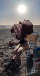 anthro beach clothing female fluffy_ears hair hair_bun hooves mate_(beverage) photo_background red_hair sand sea short_stack solo swimwear water turkojar isa_sturmi deer mammal photography_(artwork)