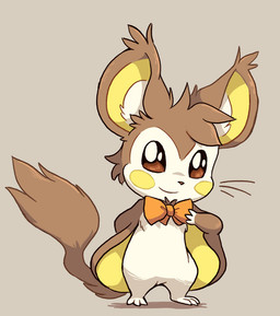 3_fingers 3_toes ambiguous_gender anthro biped bow_tie brown_background brown_body brown_fur cheek_spots ear_tuft facial_markings feet fingers fur head_markings head_tuft markings membrane_(anatomy) orange_bow orange_eyes semi-anthro shadow simple_background smile solo standing tail tail_tuft toes tuft whiskers white_body white_fur yellow_markings shellyochunks nintendo pokemon tales_of_tabira addy_villeneuve emolga generation_5_pokemon mammal pokemon_(species) rodent sciurid shiny_pokemon 2015 nonbinary_(lore)
