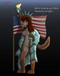 3_toes american_flag anthro anthrofied barefoot breasts canton clothing dialogue dual_holding feet female flag flag_(object) flagpole genitals gloves_(marking) gradient_background hair holding_object holding_torch holidays leg_markings looking_at_viewer looking_back markings navel nipples open_mouth open_smile pussy red_hair robe simple_background smile socks_(marking) solo standing text text_emphasis toes torch united_states_of_america alpha_rain 4th_of_july disney oliver_and_company rita_(disney) statue_of_liberty canid canine canis domestic_dog hunting_dog mammal saluki sighthound 2019 absurd_res english_text hi_res