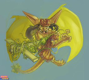 big_ears bottomwear clothing feet female flying gun hair hat headgear headwear horn looking_at_viewer pants ranged_weapon smile solo spread_wings suspenders teeth tongue tongue_out weapon wings nhymm_hundha deadlock valve ivy_(deadlock) gargoyle humanoid absurd_res hi_res