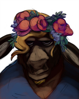 blonde_hair clothed clothing floral flower flower_crown flower_garland garland grumpy hair head_wreath male plant simple_background solo white_background oceantiger11 asinus donkey equid equine mammal bust_portrait portrait