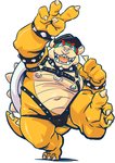 anthro belly biker_cap bulge clothing eyes_closed harness hat headgear headwear kemono leather leather_daddy leather_hat leather_headgear leather_headwear male navel overweight overweight_anthro overweight_male simple_background solo underwear white_background raozone mario_bros nintendo bowser koopa scalie 2020 hi_res