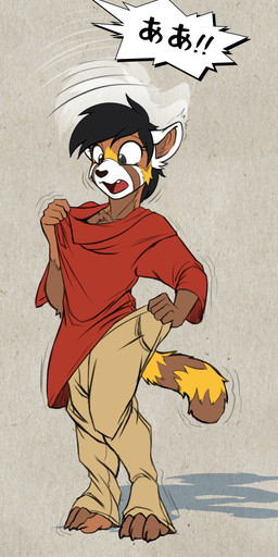 5_fingers ambiguous_gender black_hair body_part_growth bottomwear brown_body brown_fur clothed clothing fangs fingers fur gender_transformation growth hair human_to_anthro looking_down mtf_transformation orange_body orange_fur pants shirt shrinking size_transformation solo species_transformation tail tail_growth teeth tf_into_fictional_character tongue topwear transformation tf-sential aggretsuko sanrio ace_(acesential) retsuko ailurid human mammal red_panda absurd_res hi_res