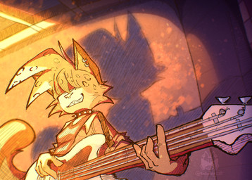 anthro bass_guitar collar concert female flannel_shirt guitar hair long_hair music musical_instrument orange_light perspective piercing plucked_string_instrument solo spiky_hair string_instrument mochaderg lumi_(mochaderg) felid mammal pantherine snow_leopard absurd_res hi_res