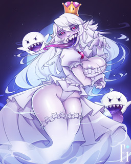 areola areola_slip big_breasts black_sclera breasts cleavage clothed clothing crossgender crown dress eyelashes female front_view ghost_tail gloves grey_areola hair handwear headgear humanoid_pointy_ears legwear long_hair long_tongue moon night pale_skin pointy_ears purple_tongue red_eyes sharp_teeth skimpy solo stockings teeth thick_thighs tongue tongue_out white_clothing white_dress white_gloves white_hair white_handwear white_legwear white_stockings wide_hips frostedink luigi's_mansion mario_bros nintendo boosette king_boo boo_(mario) ghost humanoid spirit 4:5 hi_res