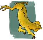 ambiguous_gender anthro biped glistening glistening_eyes green_body nightmare_fuel open_mouth sharp_teeth simple_background solo teeth what_has_science_done where_is_your_god_now yellow_body yellow_eyes imperatorcaesar marine prehistoric_species tully_monster