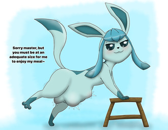 abdominal_bulge ambiguous_gender ambiguous_prey belly belly_blush black_nose blue_background blue_body blue_eyes blue_fur blue_sclera blush body_blush dialogue feral fur furniture glistening glistening_eyes hanging_belly looking_back markings motion_lines narrowed_eyes on_stool paws raised_leg raised_tail simple_background smile solo stool stretching struggling struggling_prey tail text unwilling_prey vore vore_bulge russleblackheart nintendo pokemon eeveelution generation_4_pokemon glaceon pokemon_(species) english_text hi_res