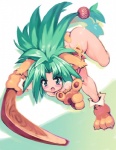 blush boomerang butt fangs female green_eyes green_hair hair solo teeth yu_3 samurai_shodown samurai_spirits cham_cham animal_humanoid cat_humanoid felid felid_humanoid feline feline_humanoid humanoid mammal mammal_humanoid