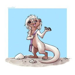 4_fingers ambiguous_gender anthro beach belly big_eyes biped black_nose black_pawpads brown_belly brown_body brown_fur claws countershade_belly countershade_torso countershading ear_piercing ear_ring eyebrow_piercing eyelashes facial_piercing fangs featureless_chest featureless_crotch feet finger_claws fingerpads fingers fur hair half-closed_eyes long_hair long_tail looking_at_viewer membrane_(anatomy) multicolored_body multicolored_fur narrowed_eyes nude nude_ambiguous nude_anthro open_mouth open_smile pawpads piercing pink_eyes pink_inner_ear plantigrade pupils reverse_countershading ring_piercing satchel seashell seaside shell slit_pupils small_ears smile smiling_at_viewer solo tail teeth toe_claws toes two_tone_body two_tone_fur walking webbed_hands white_body white_fur white_hair softailfox mammal mustelid otter 1:1 hi_res