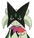 anthro eating food fruit melon plant simple_background solo watermelon white_background ackee nintendo pokemon generation_9_pokemon meowscarada pokemon_(species) absurd_res hi_res meme